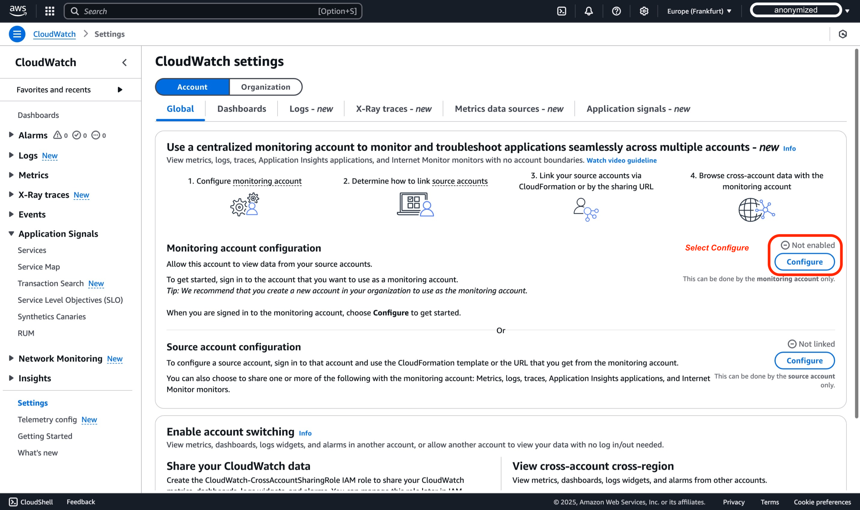 CloudWatch Cross-Account Observability Step 1 - 3