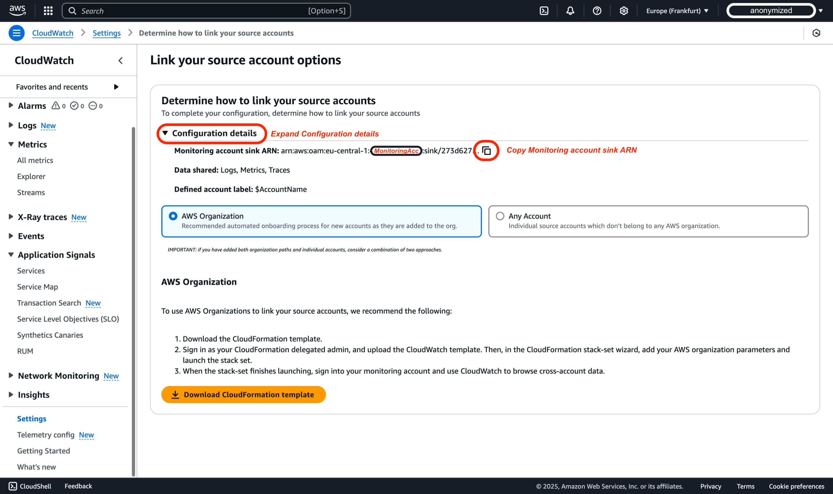 CloudWatch Cross-Account Observability Step 1 - 7