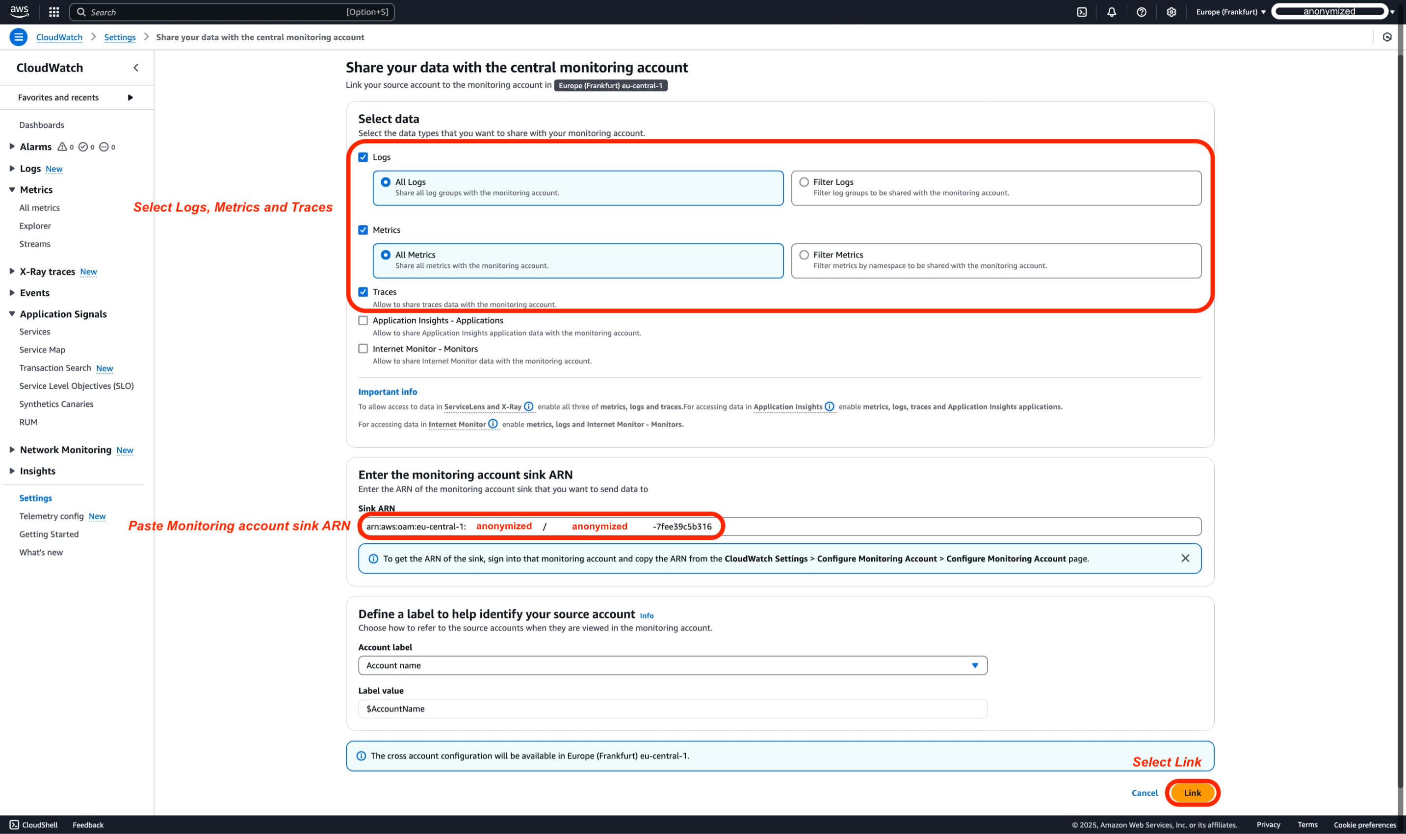 CloudWatch Cross-Account Observability Step 2 - 4