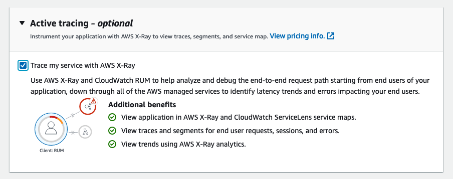 Active tracing setup for RUM application monitor