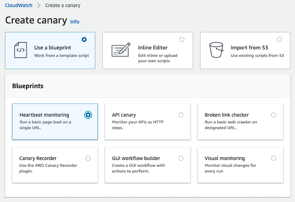 Multiple ways to create a synthetics canary