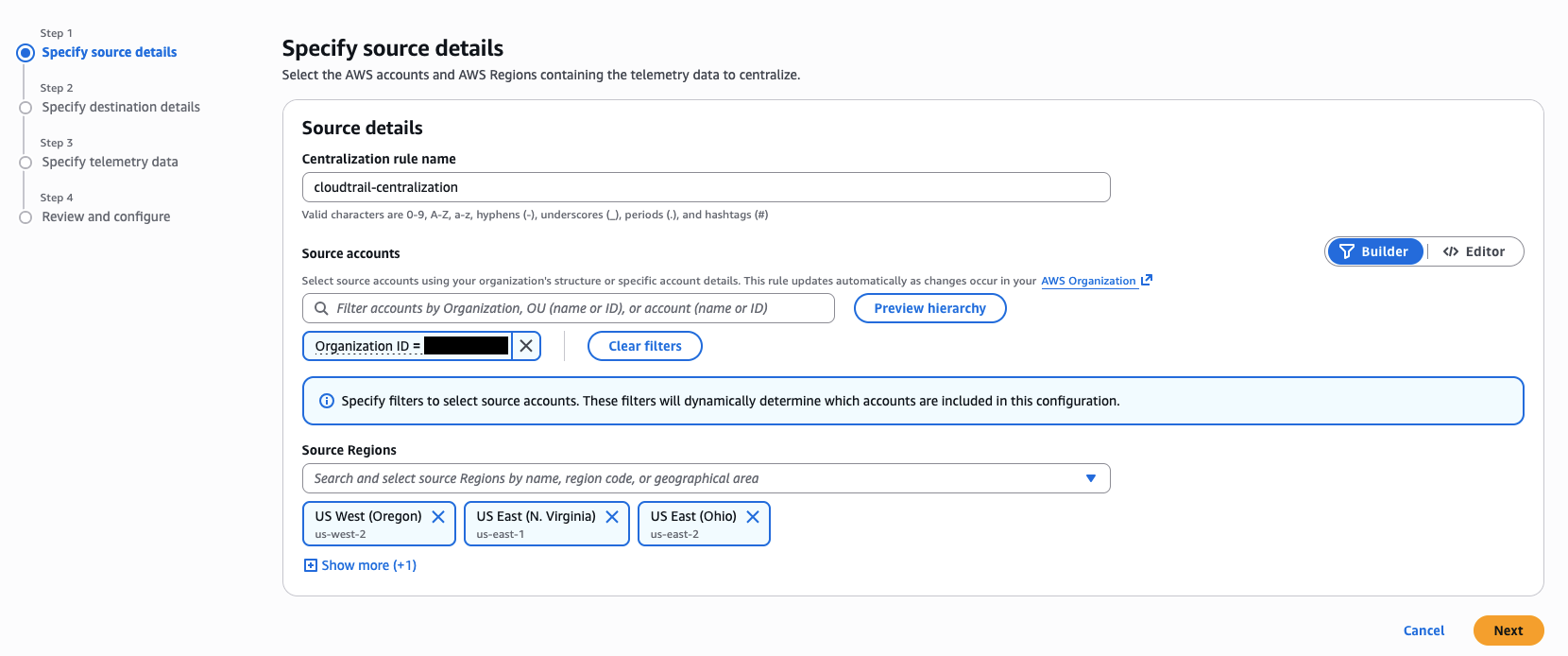 Specifying Source Details for Log Centralization