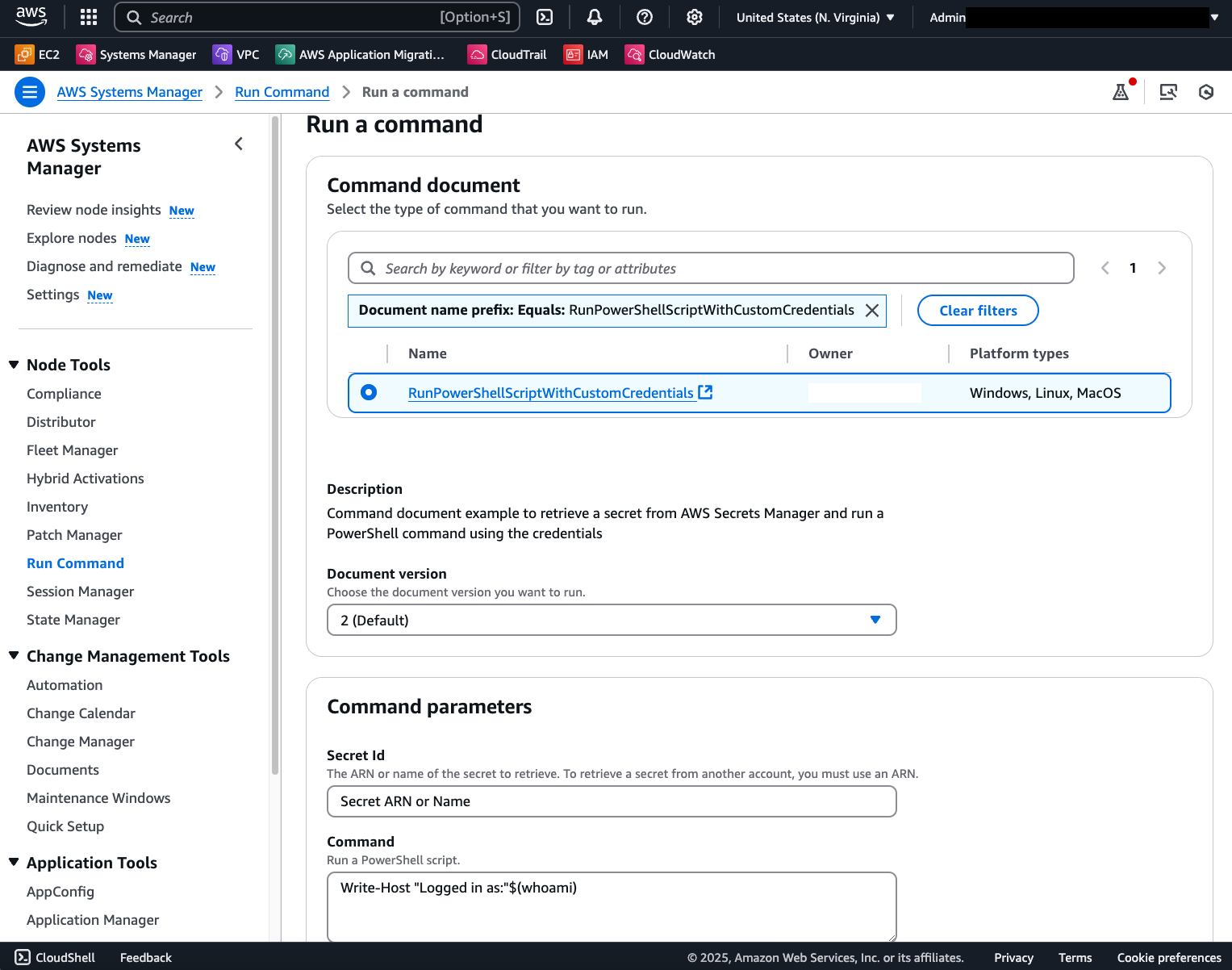Custom Run Command Doc settings