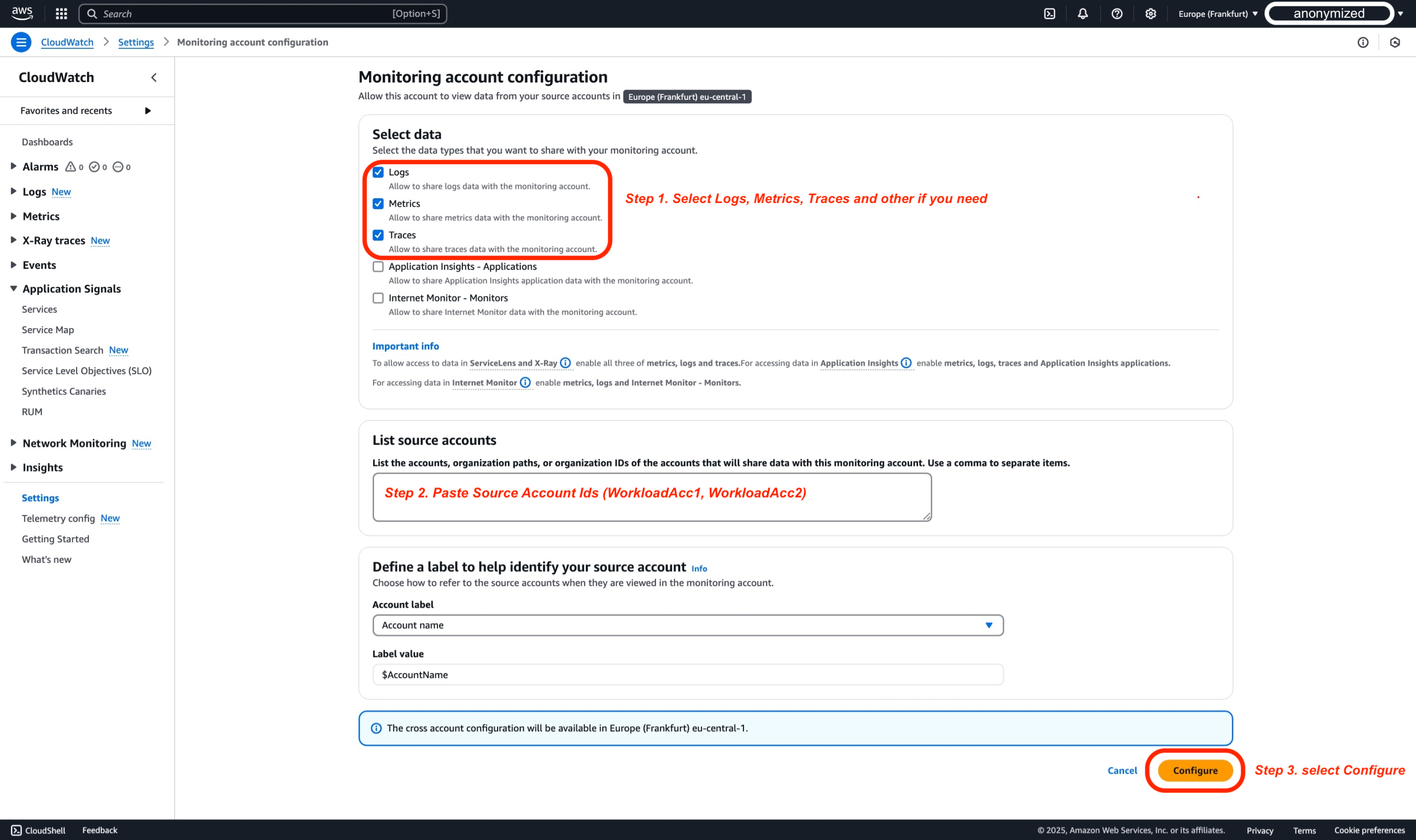 CloudWatch Cross-Account Observability Step 1 - 4