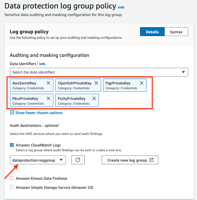 認証情報に対する CloudWatch Logs データ保護1