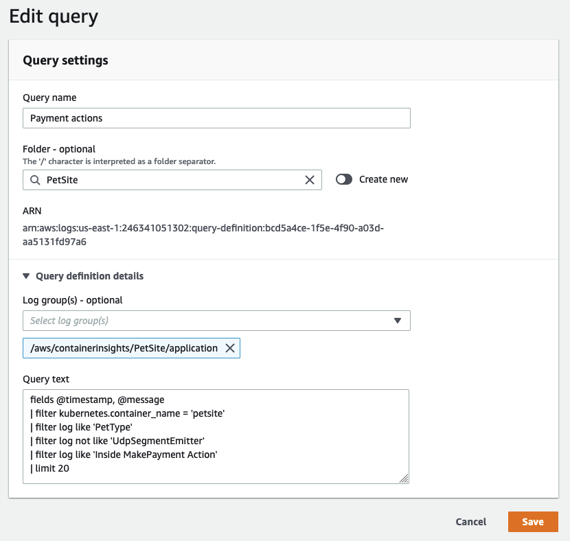 CloudWatch Logs クエリエディターページ