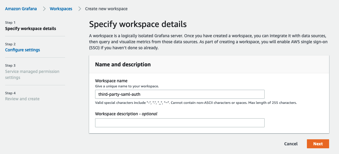 Create Workspace - Specify workspace details