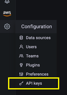 Configuration, API keys menu item