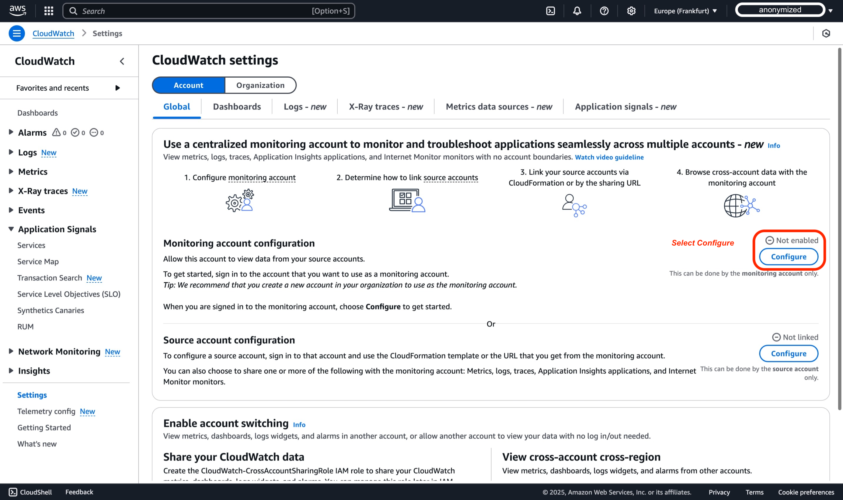 CloudWatch Cross-Account 可观测性 Step 1 - 3