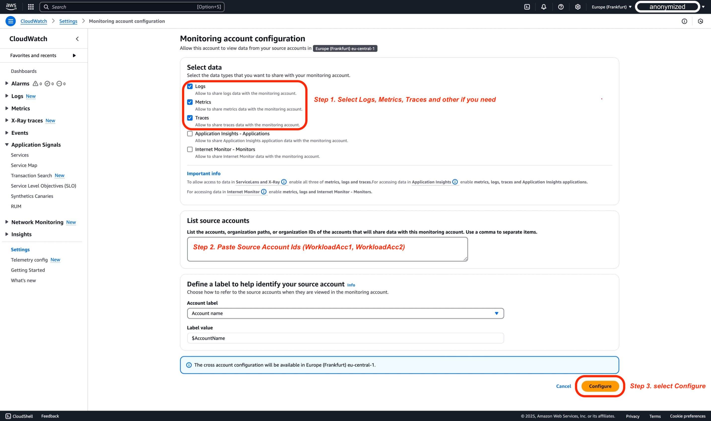 CloudWatch Cross-Account 可观测性 Step 1 - 4
