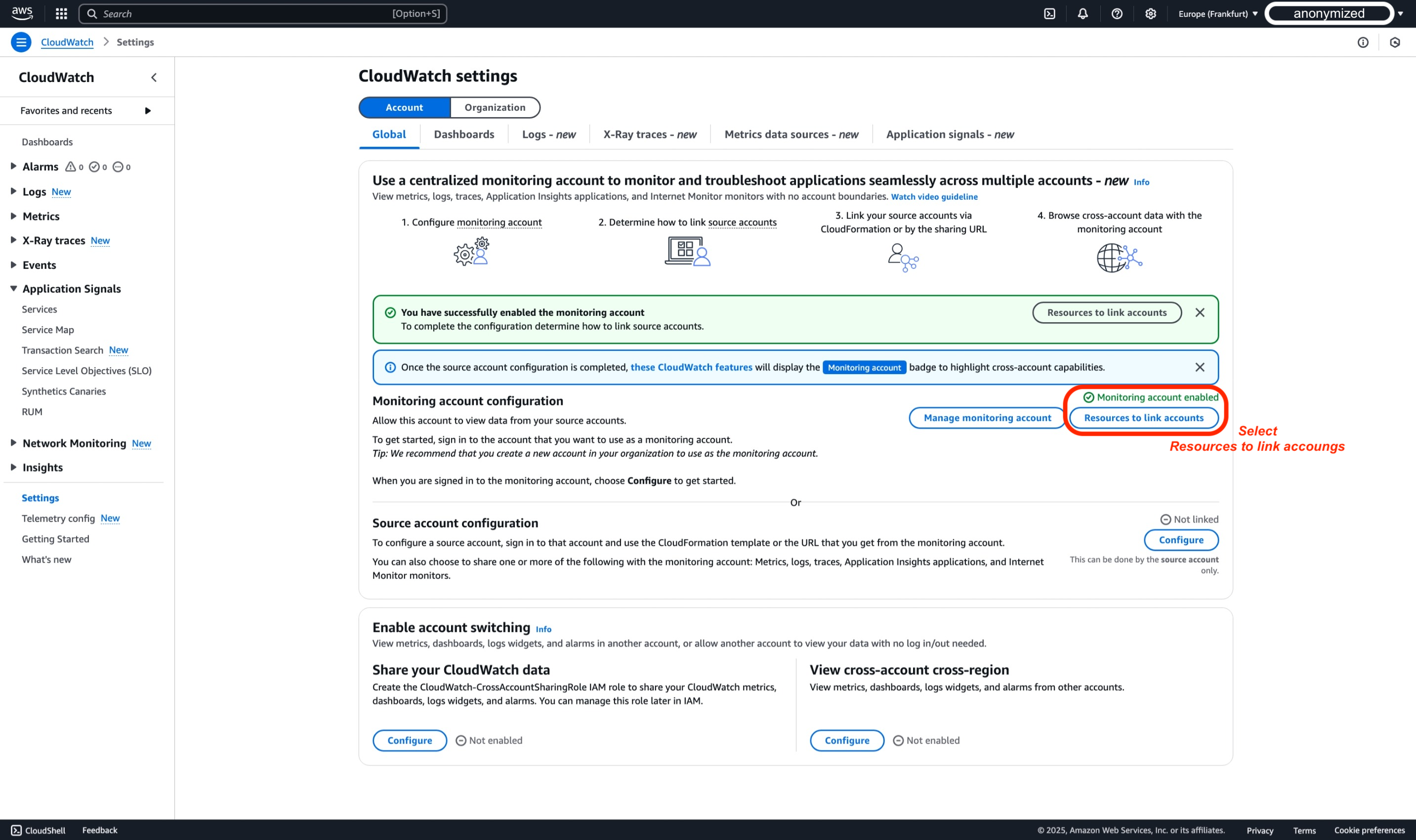 CloudWatch Cross-Account 可观测性 Step 1 - 6