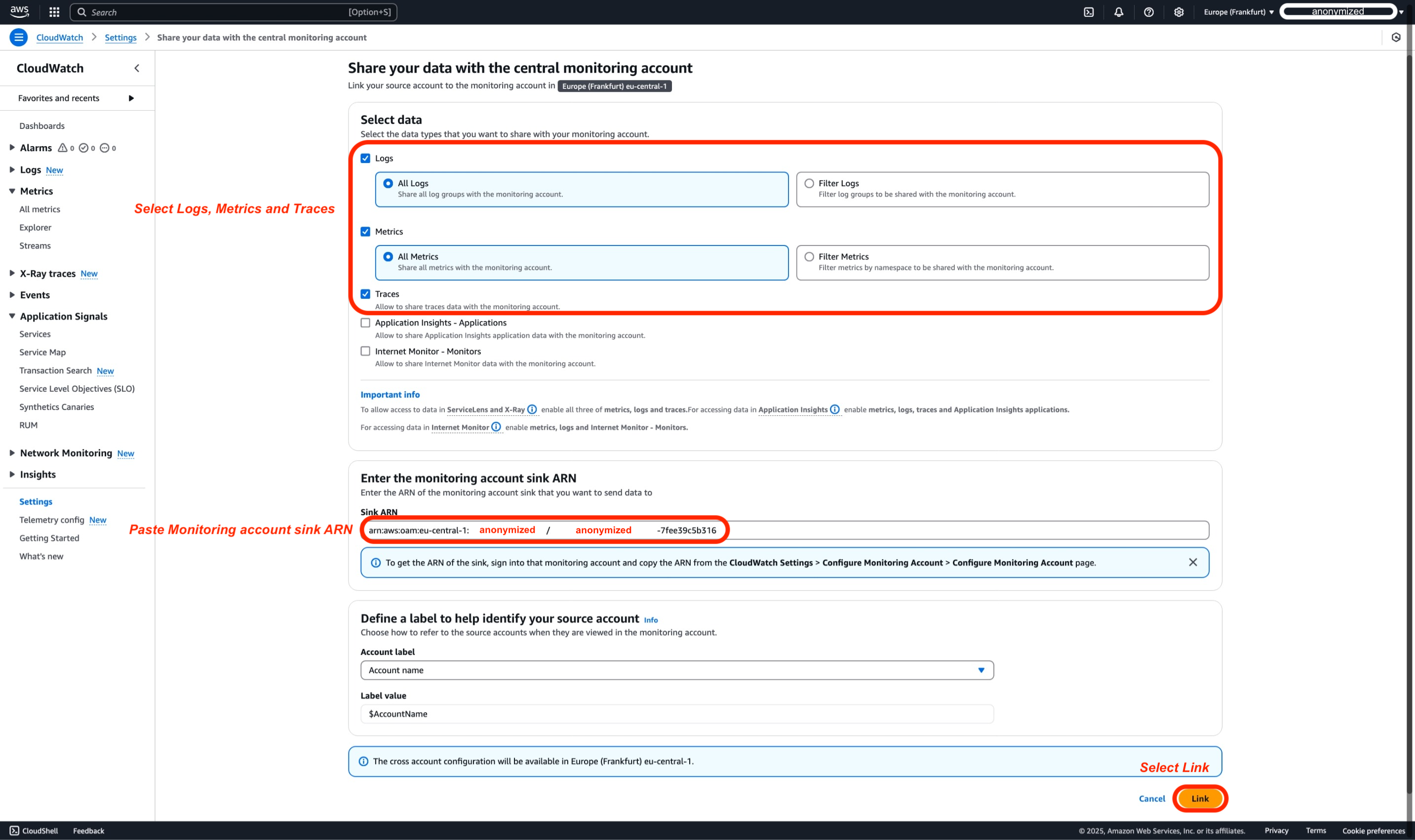 CloudWatch Cross-Account 可观测性 Step 2 - 4
