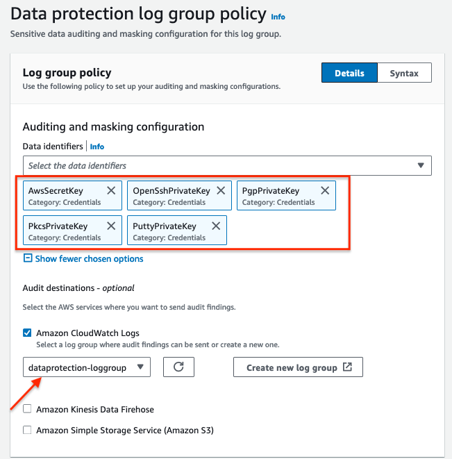 CloudWatch Logs 凭证数据保护1