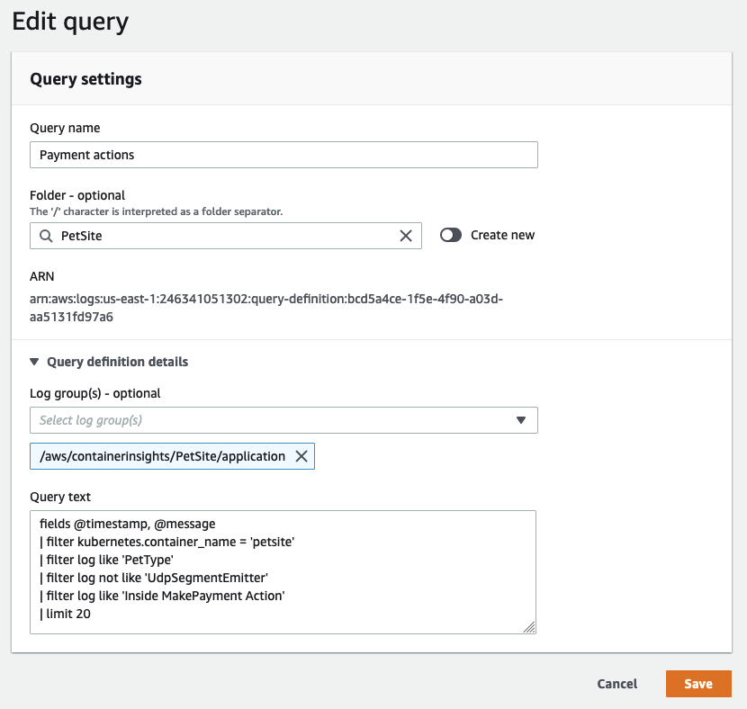 CloudWatch Logs 查询编辑器页面